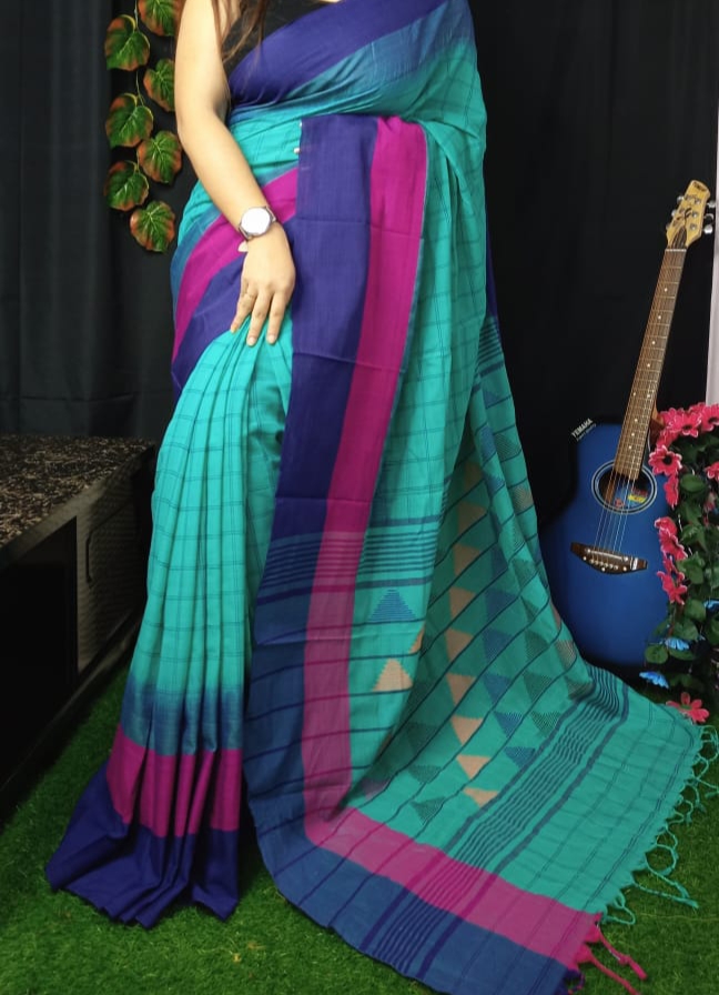 Handloom pure khadi cotton temple ikkat border sarees